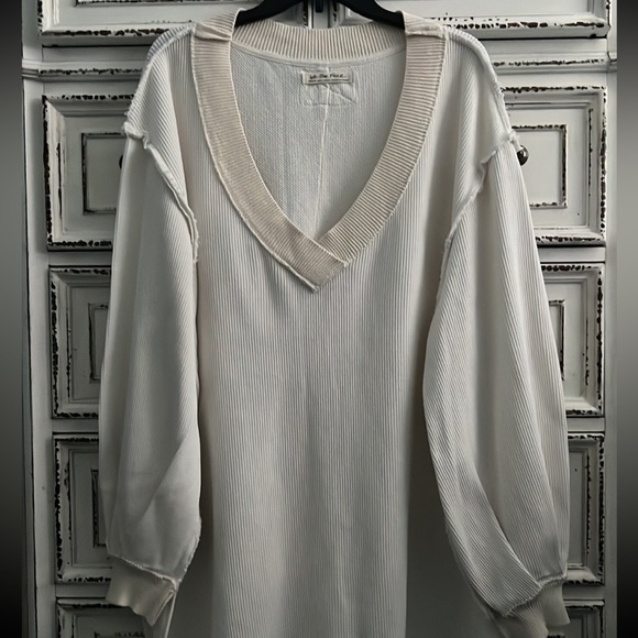 New 🤍 Free People oversized ivory waffle pullover size M - Picture 6 of 16